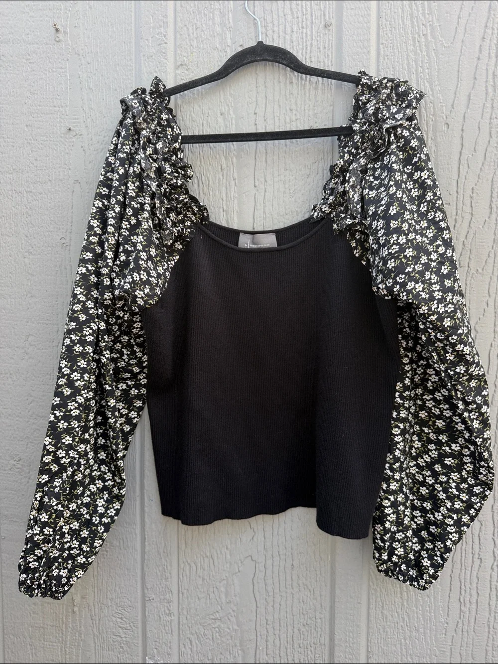 Anthropologie Woven Floral Puff Sleeves Sweater Size: 2X